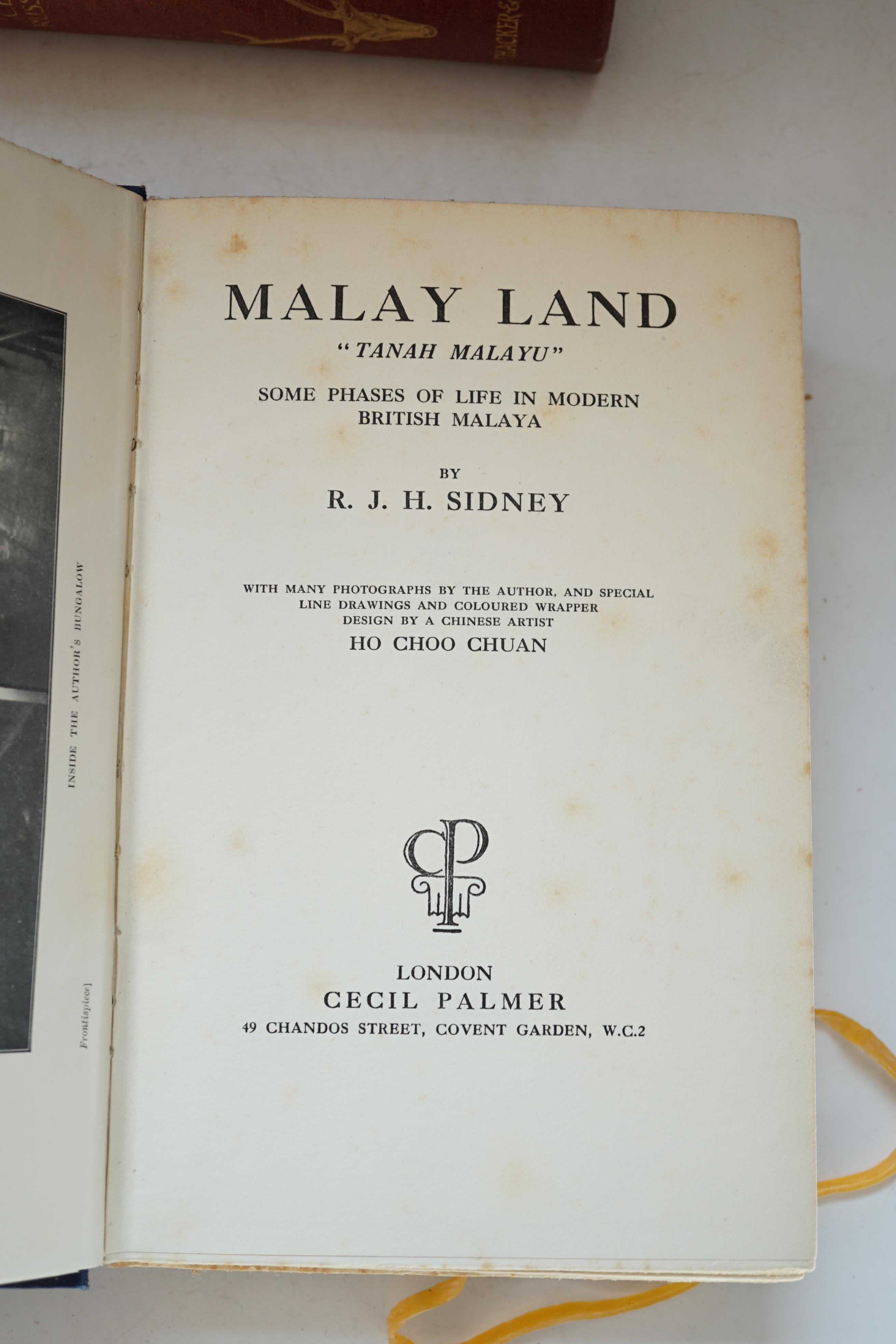 Russell, C.E.M - Bullet and Shot in Indian Forest, Plain and Hill, 2nd edition, 8vo, original pictorial red cloth gilt, ink ownership inscription to front fly-leaf, with tissue guarded frontispiece, London, 1900; Sidney,